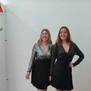 Vestido lentejuelas y falda plisada
