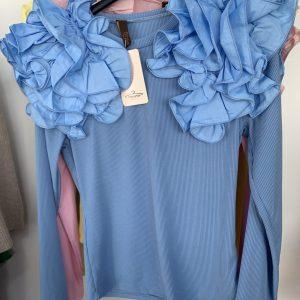 Jersey de canalé floral 10 colores - Azul