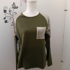 Blusa con lentejuelas - verde botella, S/M